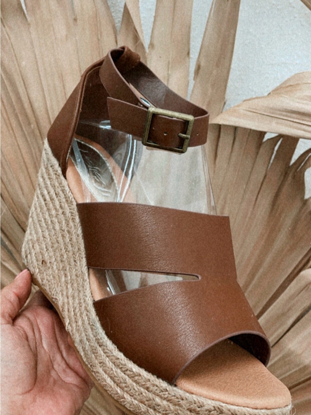 Refresh Brown Espadrille Wedge Sandals with Ankle Buckle